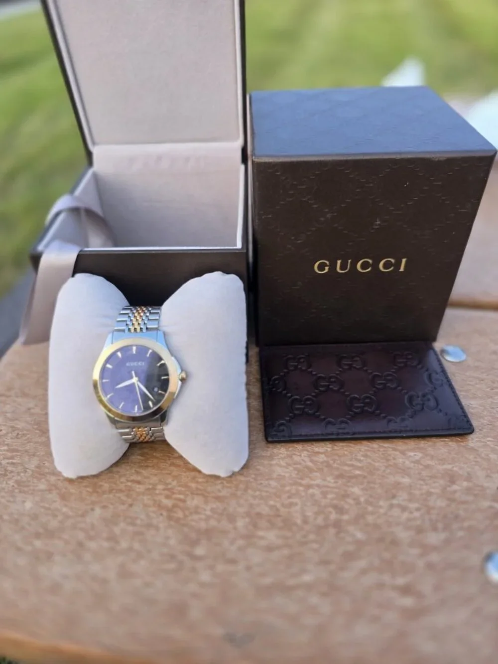 Gucci Black Two Tone Stainless Steel G-Timeless YA126410 Men's